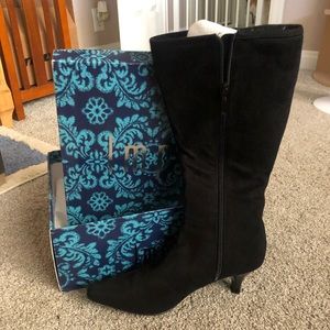 Black suede thigh high boots